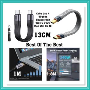 Cabo Dual Usb-c 4.0 Thunderbolt 3, 240W 40gbps 8k 60hz 13cm,1M,1.8M