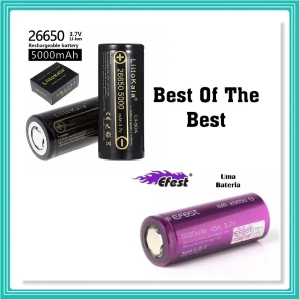 1X Bateria Pilha Liitokala 26650 Li-ion 5000 Mah 3,7v Ou 1X Bateria 26650 - Efest 3.7V 45A