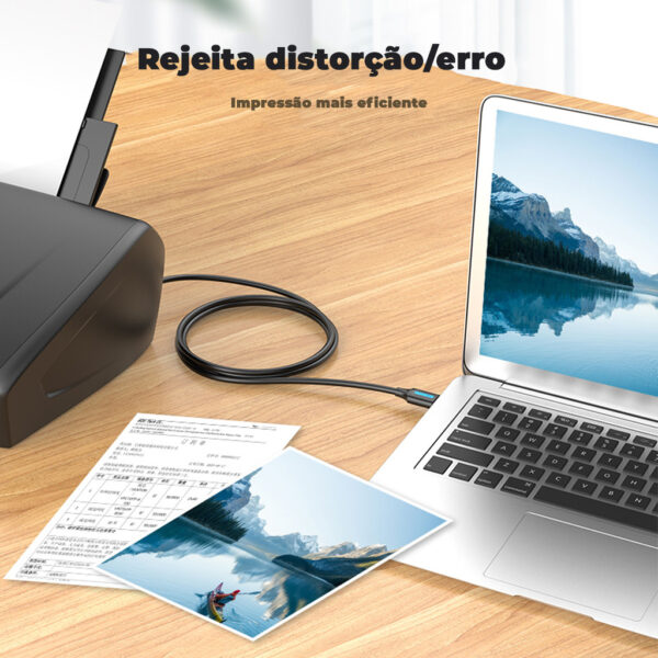 Cabo Usb C Impressora Usb B 2.0 Macbook Pc Dell 1.5m Vention Cor Preto - Image 3