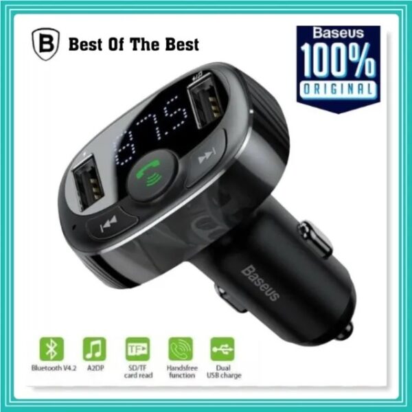 Adaptador Baseus Veicular Carregador Celular 3,4A Dual USB Transmissor FM Bluetooh Rádio