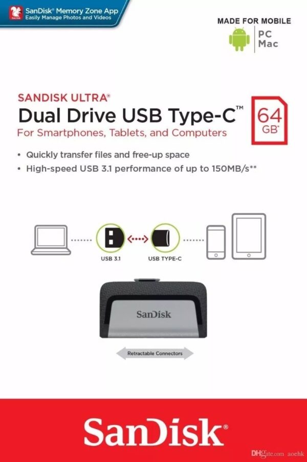 Pen Drive 64 Ou128gb Dual Drive Tipo C Usb 3.1 Celular Notebook Pc Sandisk Lacrado - Image 2