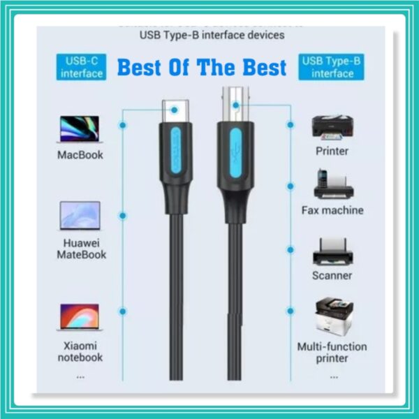 Cabo Usb C Impressora Usb B 2.0 Macbook Pc Dell 1.5m Vention Cor Preto