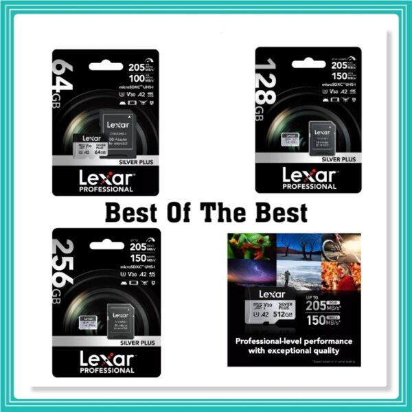 Lexar Cartao De Memoria 64gb-128gb-256gb-512gb. 205Mbps Uhs-I V30 Silver Plus
