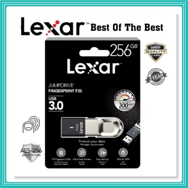 Lexar 256gb Jumpdrive Fingerprint F35 Usb 3.0 300mb/s
