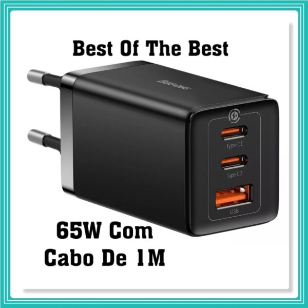 Carregador Macbook Baseus Turbo Gan5 Pro 65w + Cabo 1m