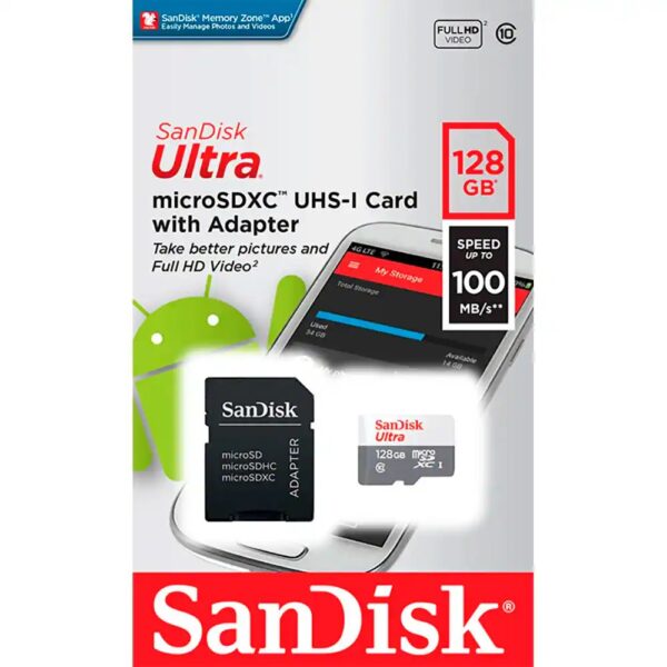 Cartao De Memoria Sandisk Ultra 128GB Micro SD Com Adaptador - Image 3