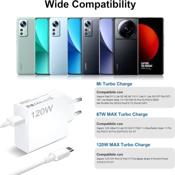 Kit Carregador 120W Para Xiaomi Com 6A USB C Cabo Fast Turbo Charge - Image 7
