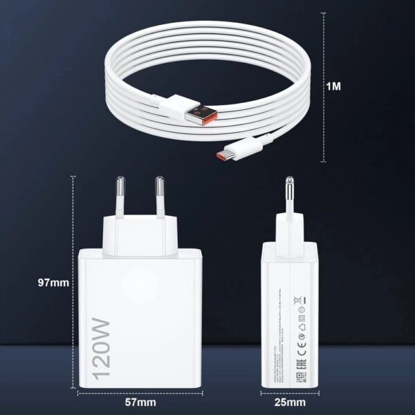 Kit Carregador 120W Para Xiaomi Com 6A USB C Cabo Fast Turbo Charge - Image 2