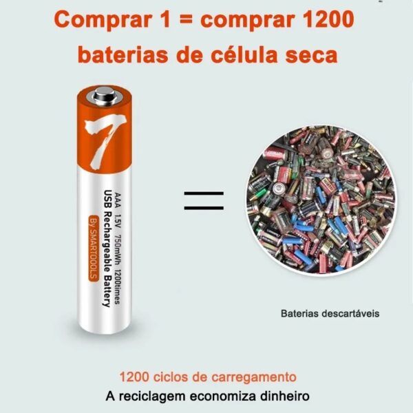 Baterias Li-tio Kit De 4X AA 2600mAh USB 1.5v Recarregável Usb-C - Image 4