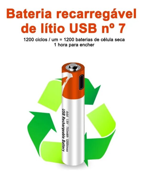 Baterias Li-tio Kit De 4X AA 2600mAh USB 1.5v Recarregável Usb-C - Image 3