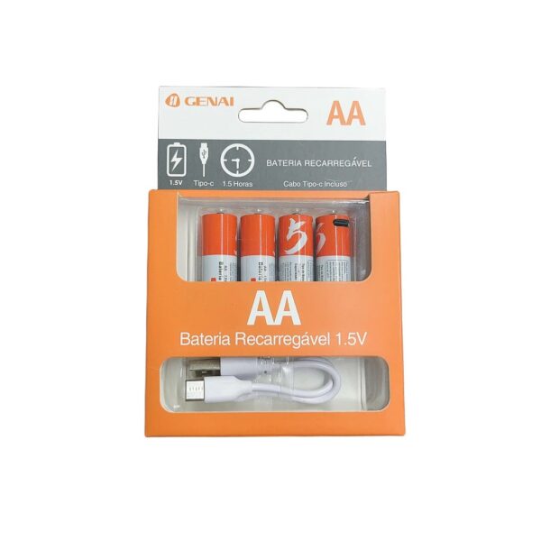 Kit 4 Pc Bateria Li-tio Aa 1.5v 2600mwh Recarregável Usb-c - Image 2
