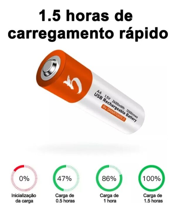 Kit 4 Pc Bateria Li-tio Aa 1.5v 2600mwh Recarregável Usb-c - Image 4