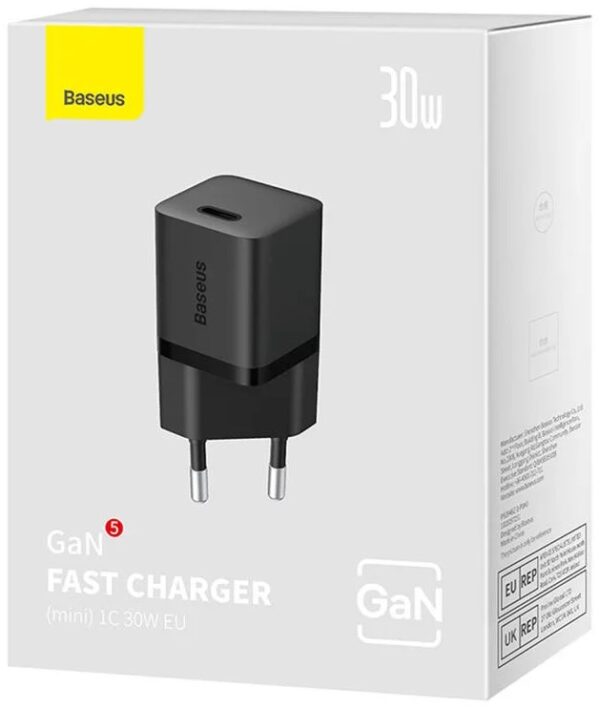 Carregador Turbo Baseus GaN5 Fast Charger 30w Usb-c Gan5 Compacto Cor Preto - Image 4