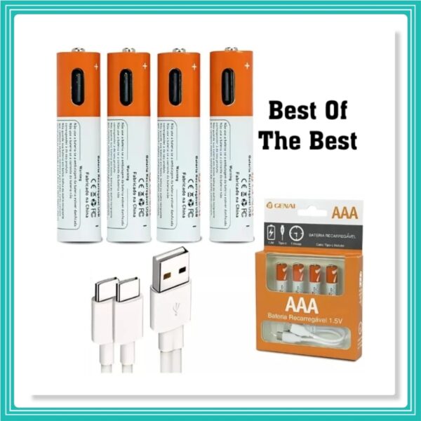 Kit 4 Pc Bateria Li-tio Aa 1.5v 2600mwh Recarregável Usb-c