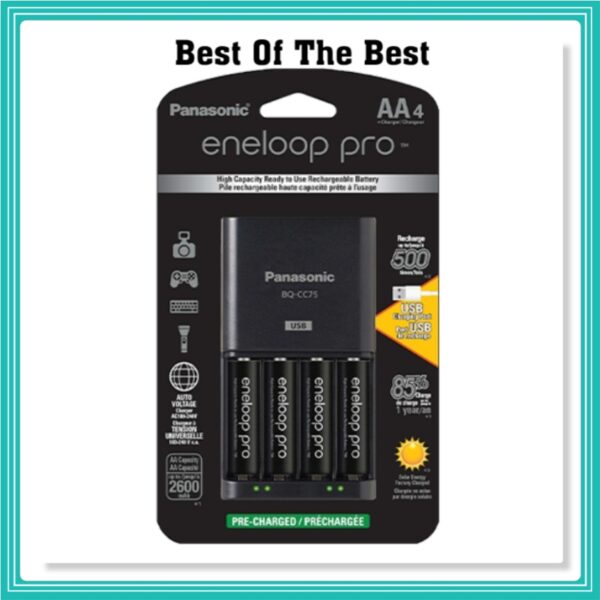 Carregador De Bateria Panasonic Pro BQ-CC75 Com Porta USB E 4AA Eneloop