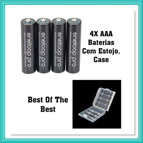 4X Pilhas Recarregáveis AAA NiMH Panasonic Eneloop Com Estojo, Case