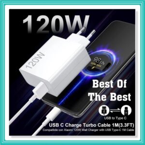 Kit Carregador 120W Para Xiaomi Com 6A USB C Cabo Fast Turbo Charge