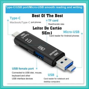 Adaptador Otg Tipo-c Usb 5 Em 1 Microsd Sd Leitor De Cartão Para Celular Tablet Notebook Pc