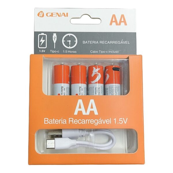 Baterias Li-tio Kit De 4X AA 2600mAh USB 1.5v Recarregável Usb-C - Image 5