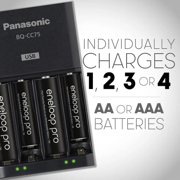 Carregador De Bateria Panasonic Pro BQ-CC75 Com Porta USB E 4AA Eneloop - Image 4