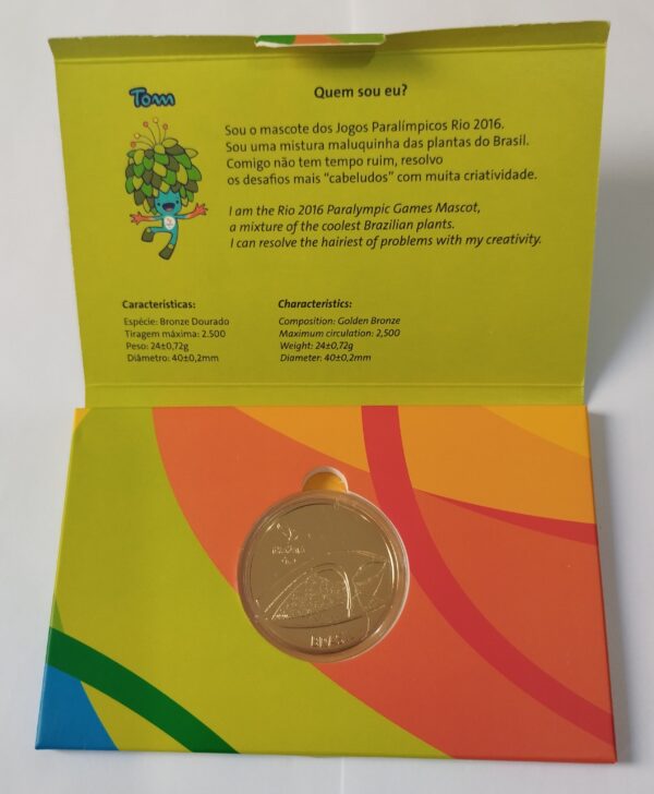 JOGOS OLIMPICOS RIO 2016 MEDALHA DO MASCOTE VINICIUS EM BRONZE EM CASULO E ESTOJO ORIGINAL DA CASA DA MOEDA - Image 7