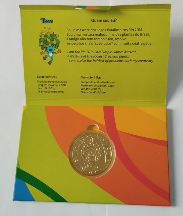 JOGOS OLIMPICOS RIO 2016 MEDALHA DO MASCOTE VINICIUS EM BRONZE EM CASULO E ESTOJO ORIGINAL DA CASA DA MOEDA - Image 6