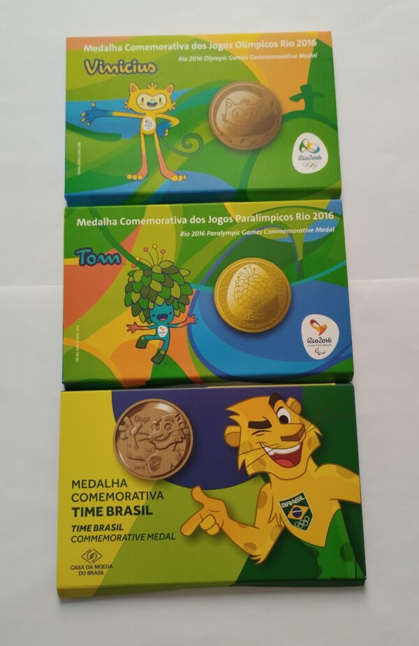 JOGOS OLIMPICOS RIO 2016 MEDALHA DO MASCOTE VINICIUS EM BRONZE EM CASULO E ESTOJO ORIGINAL DA CASA DA MOEDA - Image 2