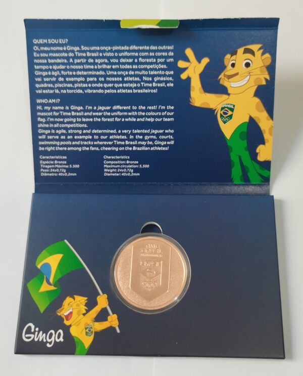 JOGOS OLIMPICOS RIO 2016 MEDALHA DO MASCOTE VINICIUS EM BRONZE EM CASULO E ESTOJO ORIGINAL DA CASA DA MOEDA - Image 9