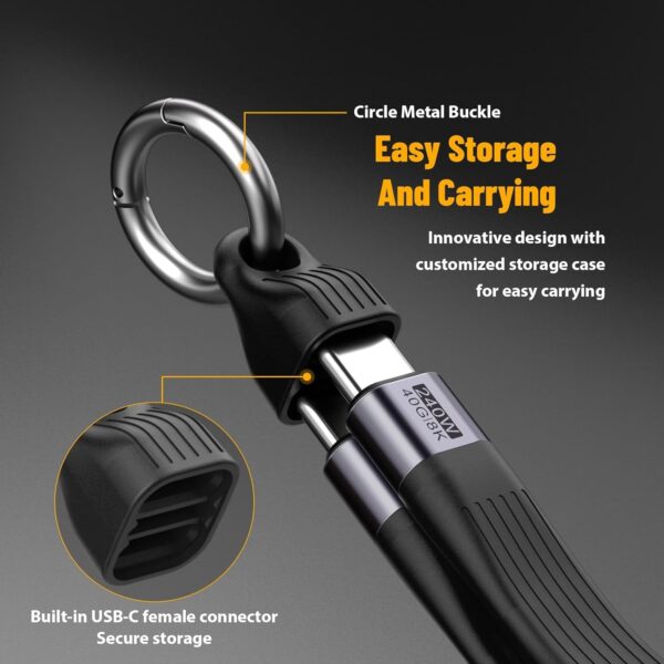 Thunderbolt Cabo usb4 Chaveiro 240W Usb-c 40Gbps Transferência De Dados 8k 60hz Para Iphone16 - Image 5