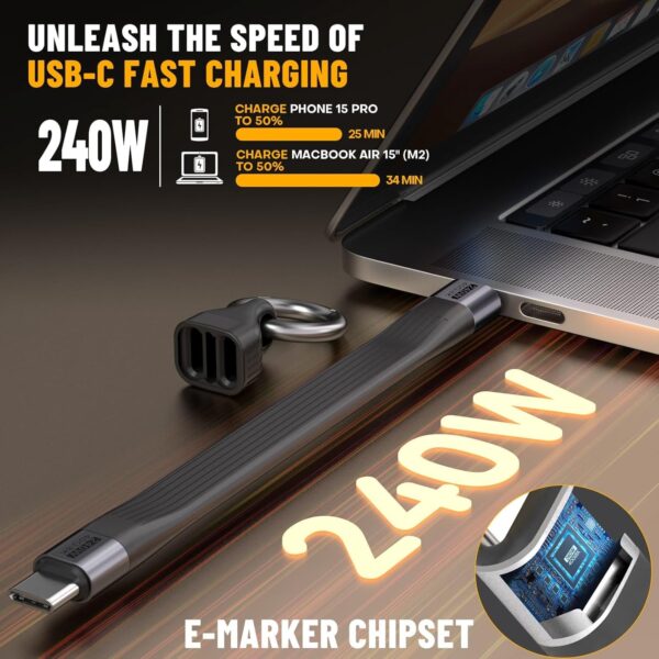 Thunderbolt Cabo usb4 Chaveiro 240W Usb-c 40Gbps Transferência De Dados 8k 60hz Para Iphone16 - Image 3