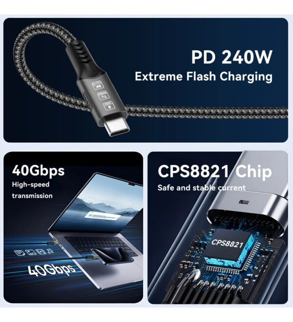 Cabo Thunderbolt 4 40gbps 8k 60hz Usb 4.0 Usb-c Pd 240w 1.8m - Image 7