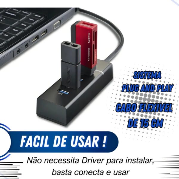 Hub Expansor 4 Portas Usb 3.0 Super Rápido 5 Gbps Hd Externo Cabo 28CM - Image 2
