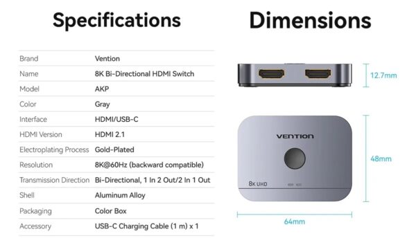 Vention Switch Hdmi Bidirecional 8k Para Ps5 Xbox Monitor Tv - Image 2