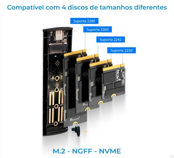 Case Ssd Externo M2 Nvme Sata Tipo C Usb 3.1 M E B+m 10gbps Cor Cinza - Image 3