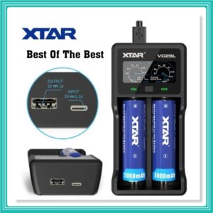 Carregador XTAR Porta USB tipo C.  XTAR VC2SL Li-Íon 18650-26650-AA-AAA- E ETC.