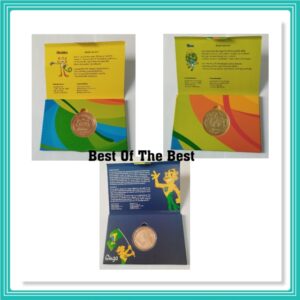 JOGOS OLIMPICOS RIO 2016 MEDALHA DO MASCOTE VINICIUS EM BRONZE EM CASULO E ESTOJO ORIGINAL DA CASA DA MOEDA