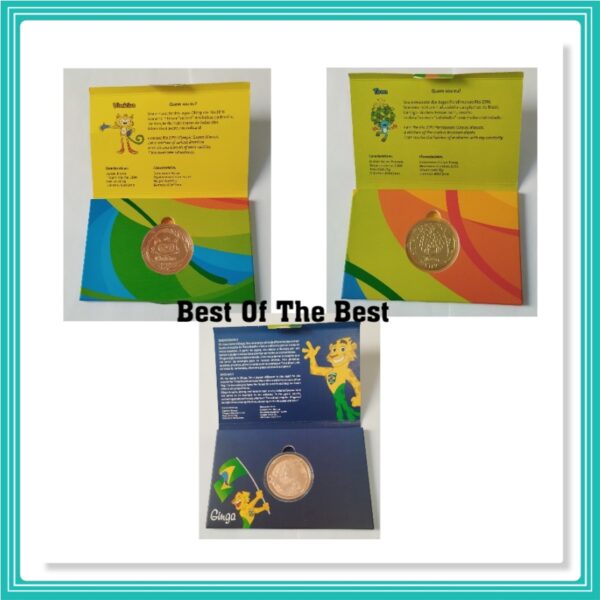 JOGOS OLIMPICOS RIO 2016 MEDALHA DO MASCOTE VINICIUS EM BRONZE EM CASULO E ESTOJO ORIGINAL DA CASA DA MOEDA