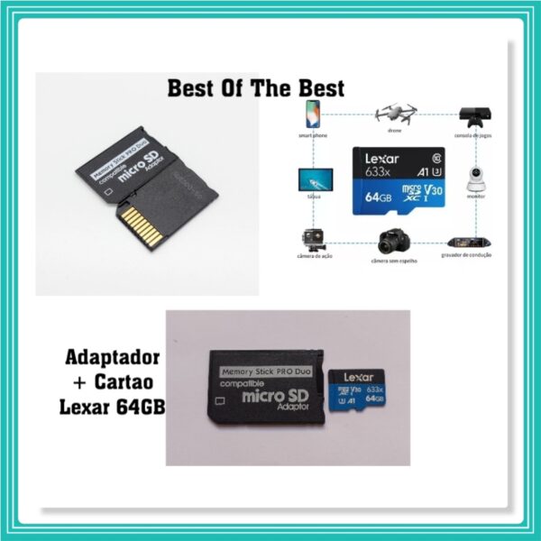 Adaptador Memoria Pro Duo Para Micro Sd Psp E Câmeras Sony + Lexar 64gb