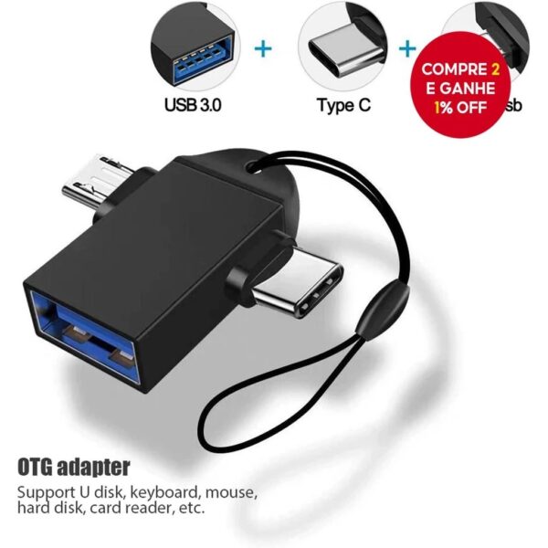 Adaptador OTG Tipo C 2 em 1 Micro USB Conversor para Conector USB 3.0 Smartphone - Image 4