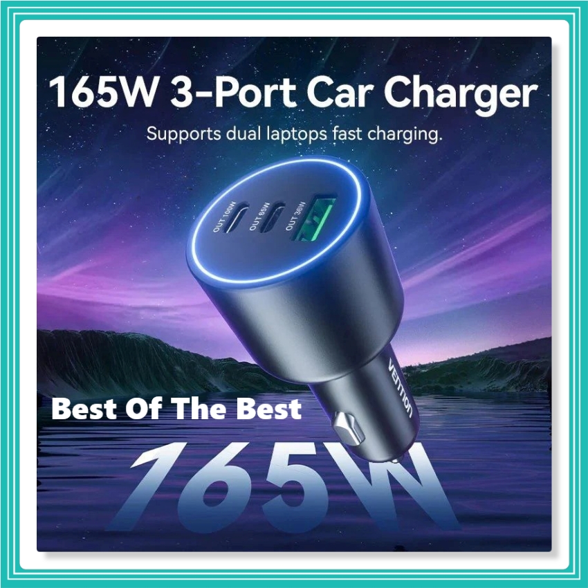 Carregador De Isqueiro Vention FFPB0 / 2xUsb Tipo C / 1xUsb / 165W