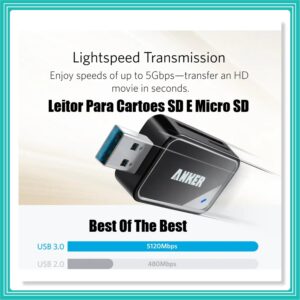 Leitor De Cartão Sd Anker 2 Em 1 Usb 3.0 Sdxc Sdhc Sd Mmc