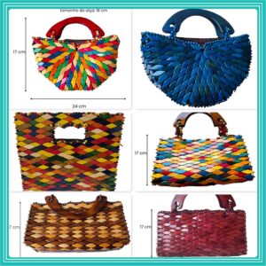 Bolsa Artesanal Madeira Colorida, Corte Reto Meia Lua