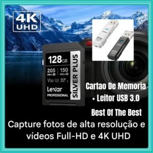 Lexar Silver Plus Cartão SDXC 128Gb - 205Mb/s UHS-I + Leitor Usb 3.0
