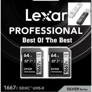 Cartão De memória Lexar Professional 1667x UHS-II SDXC 64 GB (Kit Com 2) + Leitor USB 3.0