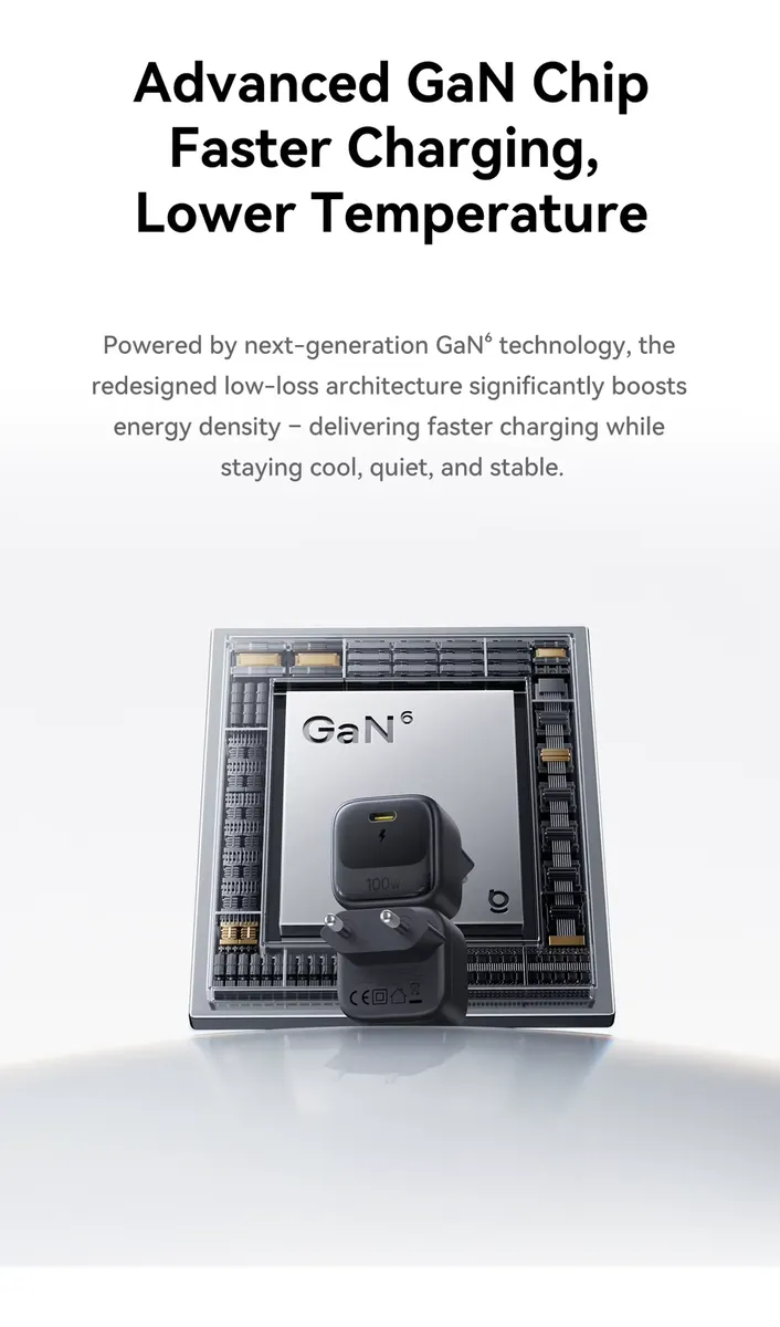 Carregador Baseus 100W Gan6 Ultra Mini E Ultra Rápido Com Cabo 1M. Somente 220V - Imagem 7