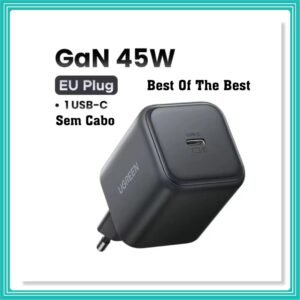 Carregador Usb C Ugreen 45w Gan Carregador Rápido Preto Sem Cabo