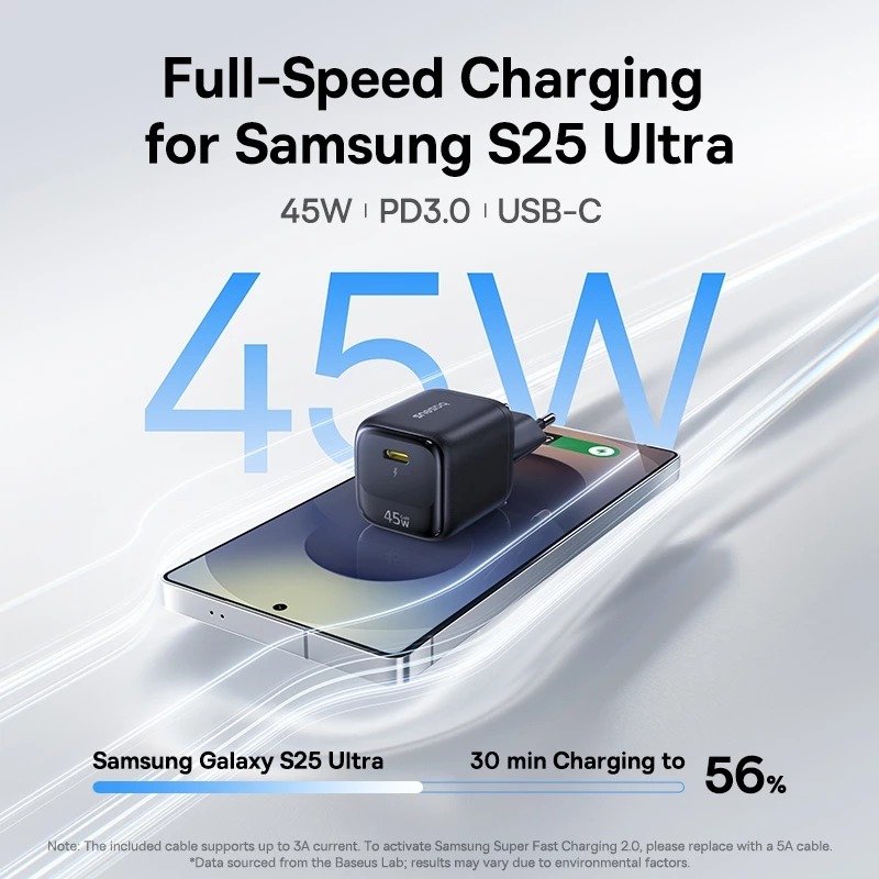 Carregador Baseus 45w Gan Usb-c Preto Ou Branco - Sem Cabo - Imagem 6