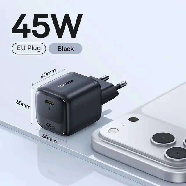 Carregador Baseus 45w Gan Usb-c Preto Ou Branco - Sem Cabo - Imagem 2