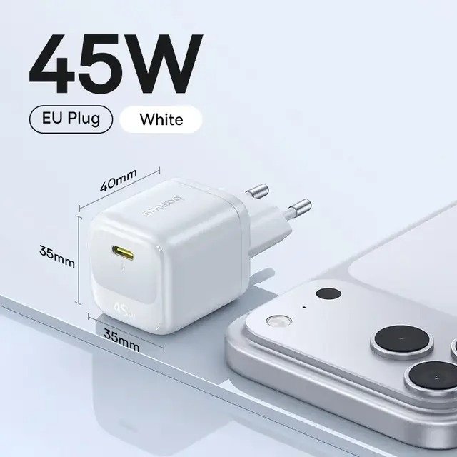Carregador Baseus 45w Gan Usb-c Preto Ou Branco - Sem Cabo - Imagem 3